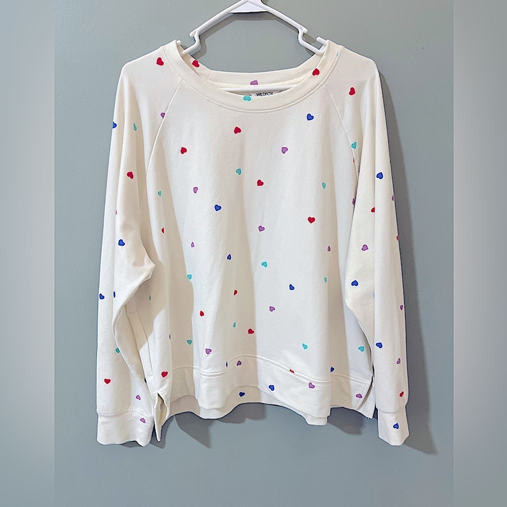 Wildfox Women’s Cream Allover Hearts Pullover Sweatshirt Top Size: XXL
